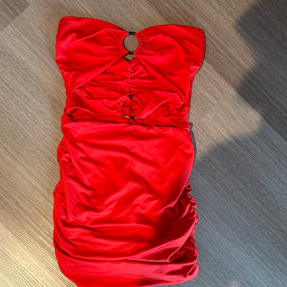 SHEIN Strapless Red Dress with Cutout Detail